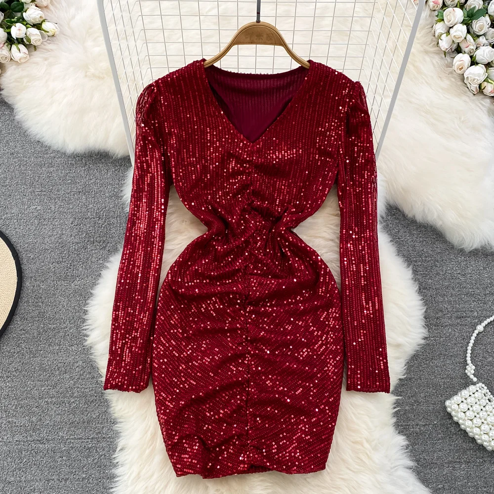 Elegant Party Dress Ladies Fashion Spark Sequins Evening Dress Women V-Neck Waist Slim Bodycon Wrap Hip Dresses Girls
Elegant Party Dress Ladies Fashion Spark Sequins Evening Dress Women V-Neck Waist Slim Bodycon Wrap Hip Dresses Girls