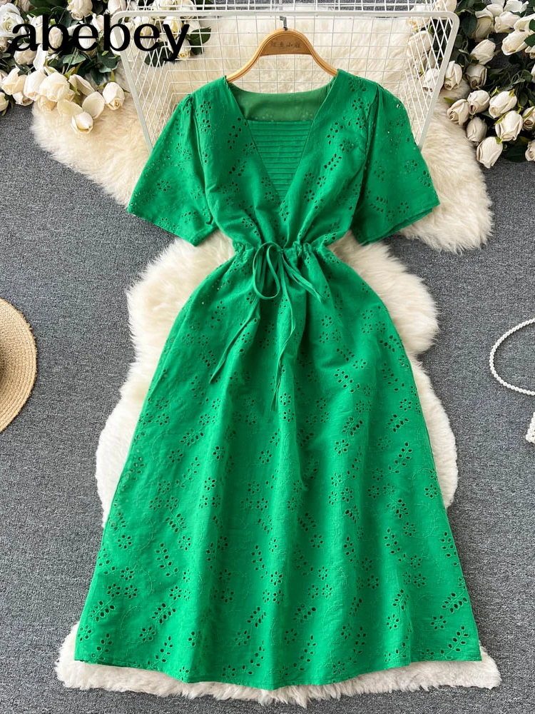 2022 Green/Red/Pink Summer New Lace Embroidery Dress Women Short Sleeves Dresses Female Vintage Party Beach Maxi Long Dresses
2022 Green/Red/Pink Summer New Lace Embroidery Dress Women Short Sleeves Dresses Female Vintage Party Beach Maxi Long Dresses