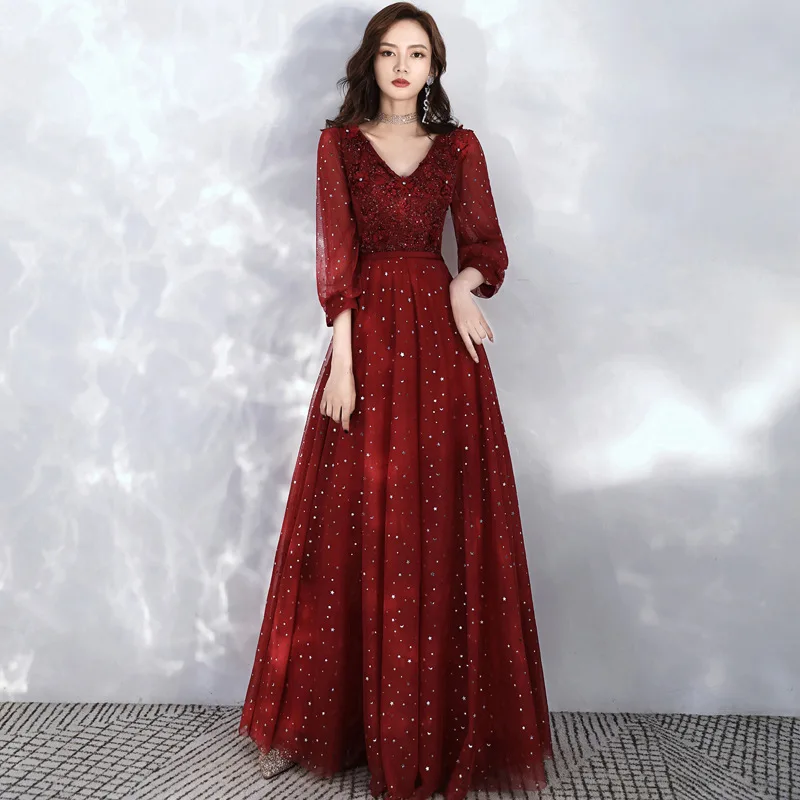 Elegant V-neck Evening Dress Shiny Sequins Long Sleeve Back Lace Up A-line Long Birthday Party Gowns Vestidos
Elegant V-neck Evening Dress Shiny Sequins Long Sleeve Back Lace Up A-line Long Birthday Party Gowns Vestidos