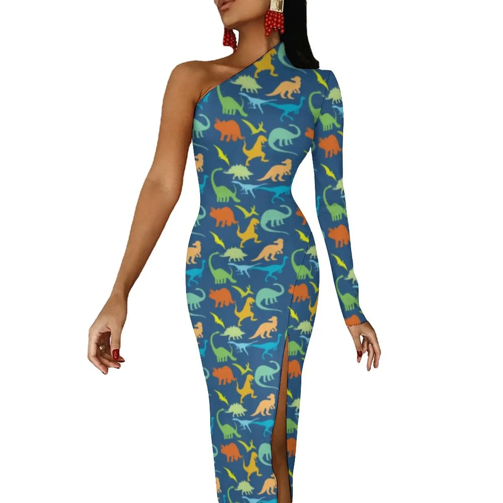 Animal Silhouette Maxi Dress One Shoulder Colorful Dinosaurs Sexy Bodycon Dress Autumn High Slit Aesthetic Long Dresses Vestidos
Animal Silhouette Maxi Dress One Shoulder Colorful Dinosaurs Sexy Bodycon Dress Autumn High Slit Aesthetic Long Dresses Vestidos