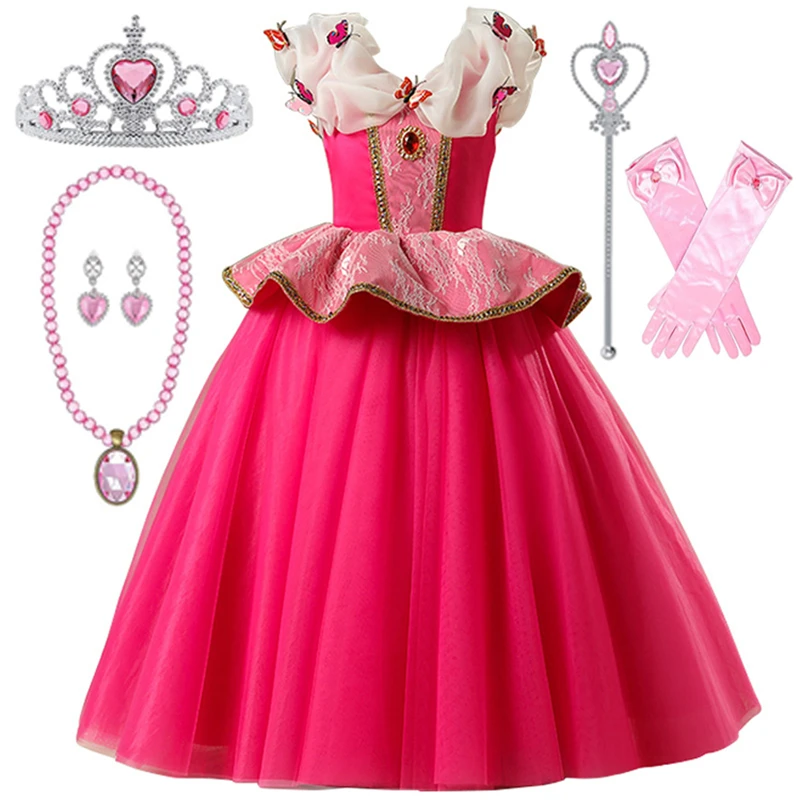 

Платье принцессы для девочек, косплей-костюм Спящей красавицы, карнавальные Детские платья с бабочками для выпускного вечера, бальное плат...