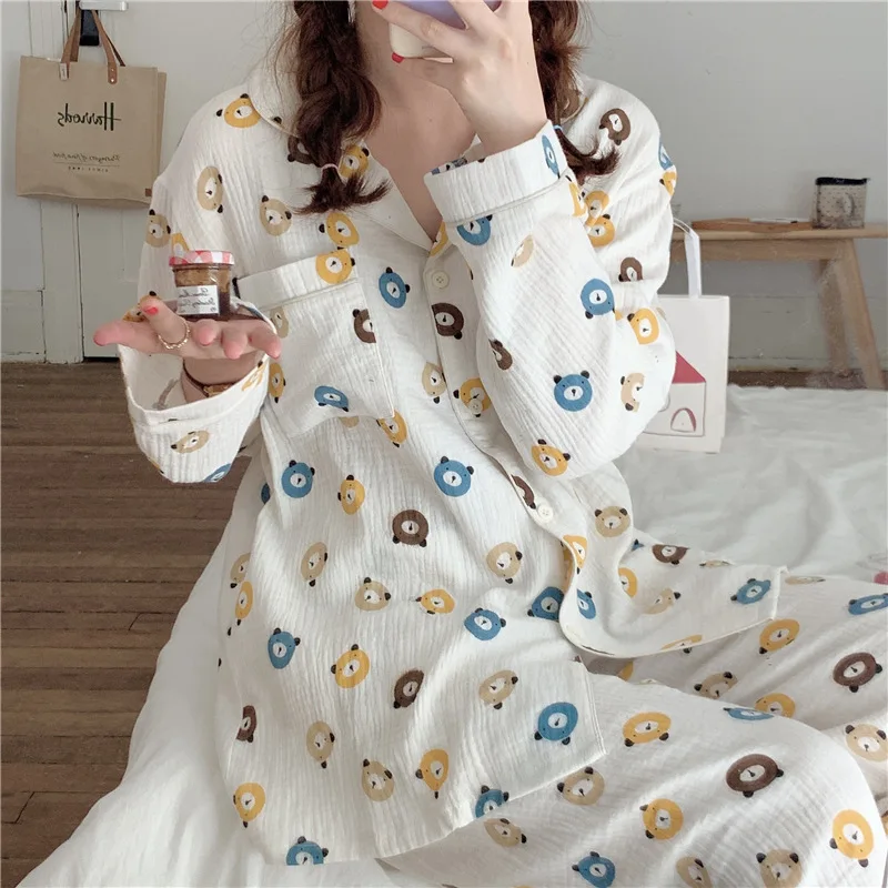 HOUZHOU Cotton Pajamas for Women Kawaii Cartoon Bear Pyjamas Pour Femme Sleepwear Nightwear Autumn Home Suit Pijamas Loungewear
HOUZHOU Cotton Pajamas for Women Kawaii Cartoon Bear Pyjamas Pour Femme Sleepwear Nightwear Autumn Home Suit Pijamas Loungewear