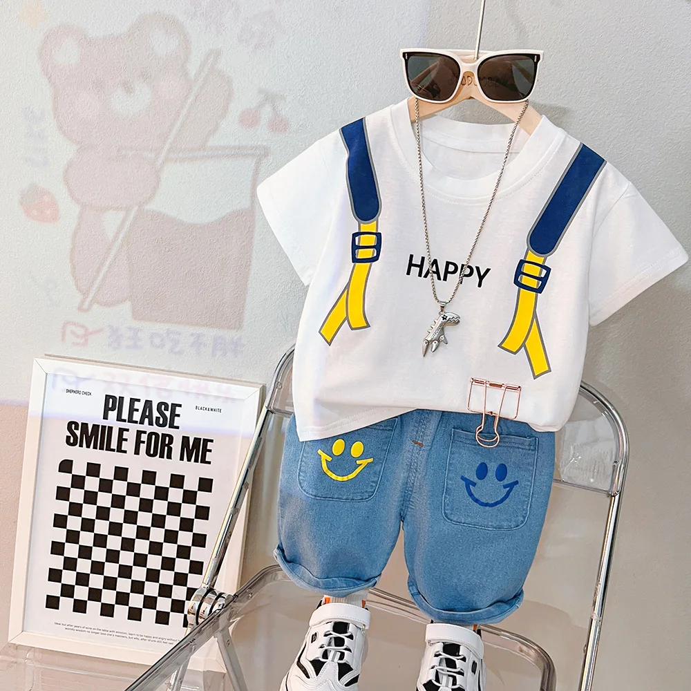 New Summer Child Clothes Sets Short Sleeve O Neck Letter Prince Face White Cute 2 Piece Sets Designer Boys Clothes Sets 12M-5T
New Summer Child Clothes Sets Short Sleeve O Neck Letter Prince Face White Cute 2 Piece Sets Designer Boys Clothes Sets 12M-5T