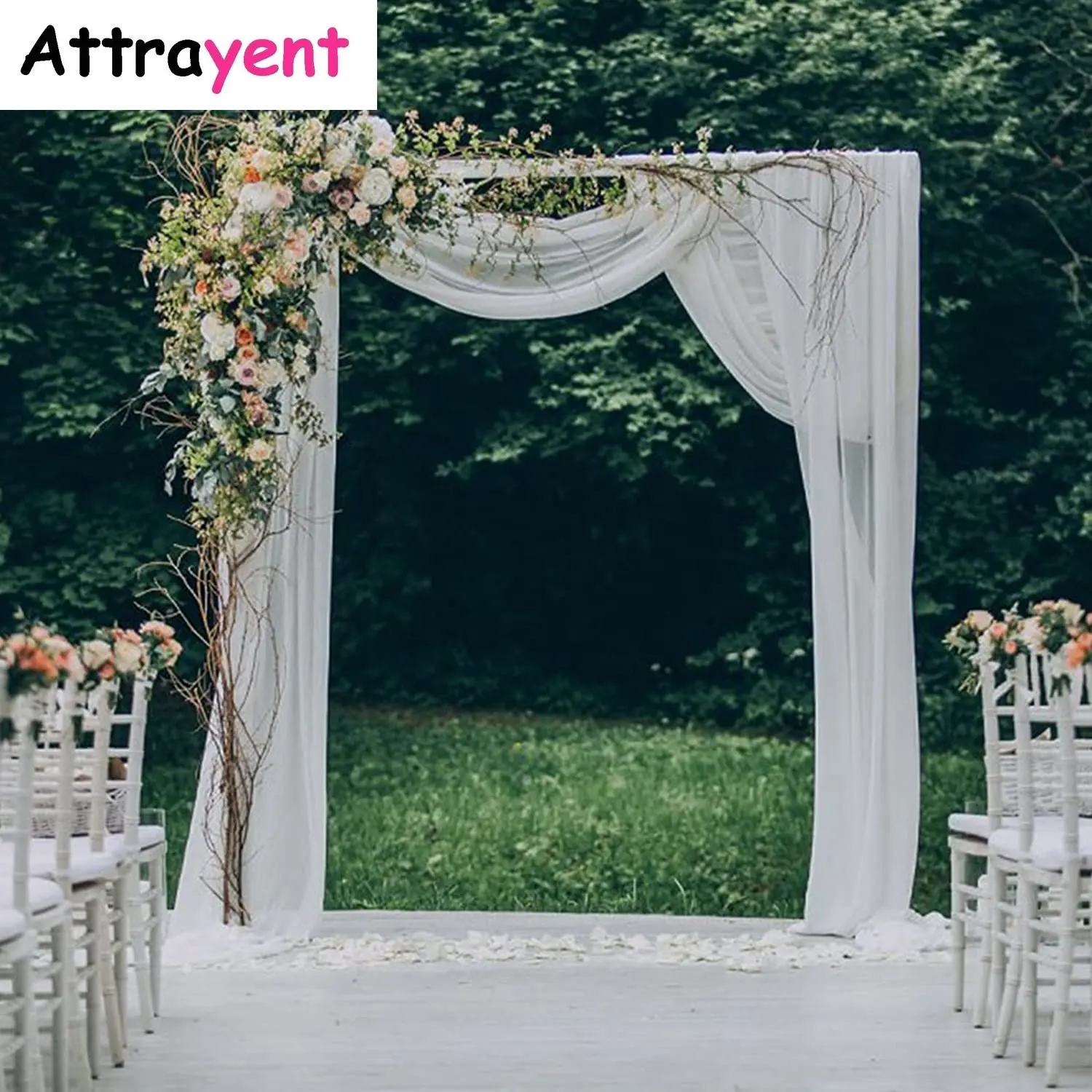 

2 Panels White Wedding Arch Drapes Chiffon Wrinkle Free Backdrop Decoration Curtain Background for Romantic Party Outdoor Props