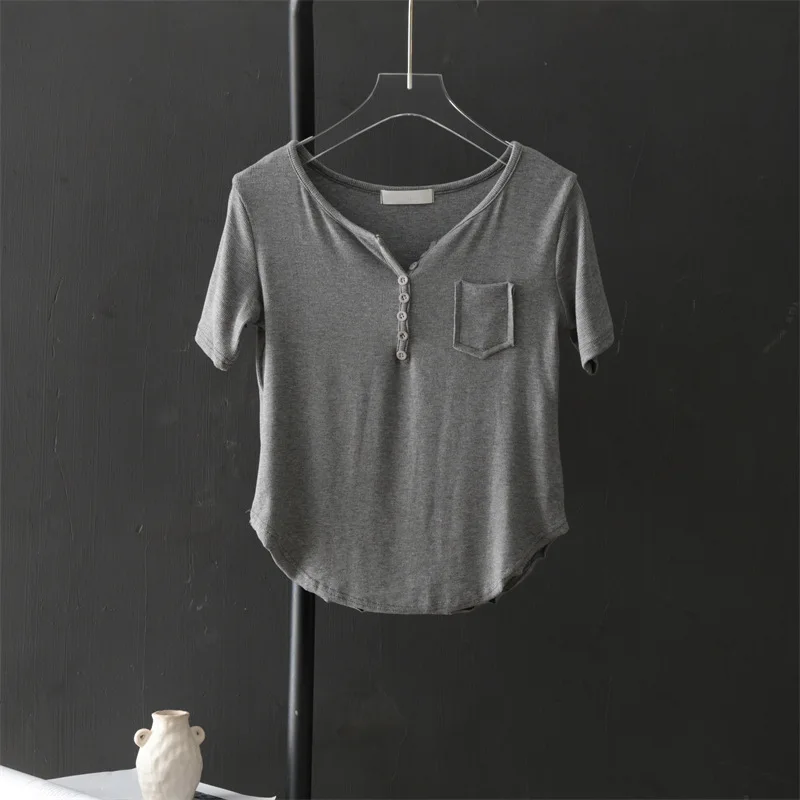 2022 NEW FASHION WOMEN Casual 100% cotton top summer new solid color V-neck short sleeves 2022
2022 NEW FASHION WOMEN Casual 100% cotton top summer new solid color V-neck short sleeves 2022