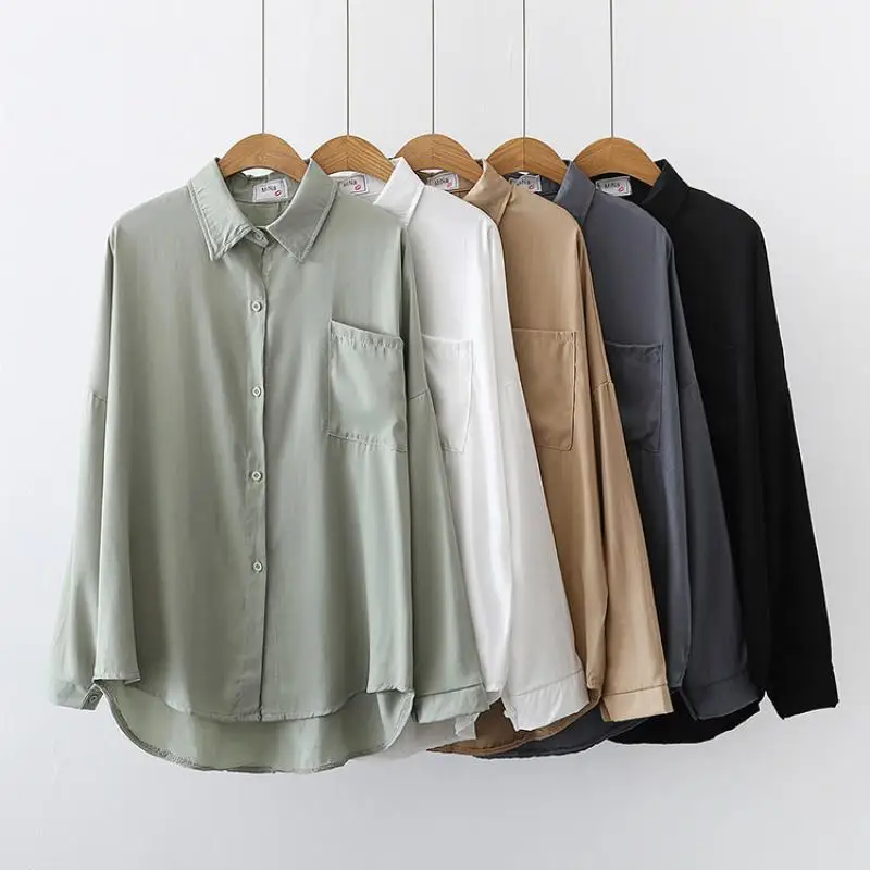 Casual Lapel Pocket Shirts Woman Loose Simple Long Sleeve Women's Cardigan Fashion Solid Single Breasted Top Ladies Clothes 2022
Casual Lapel Pocket Shirts Woman Loose Simple Long Sleeve Women's Cardigan Fashion Solid Single Breasted Top Ladies Clothes 2022