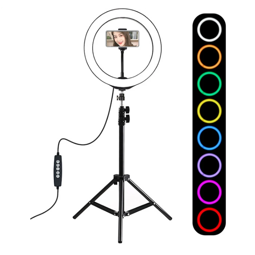 

Profession Metal Portable Lightweight Mobile Phone Live Broadcast Photography LED Ring Fill USB Dimmable With Collapsible Tripod