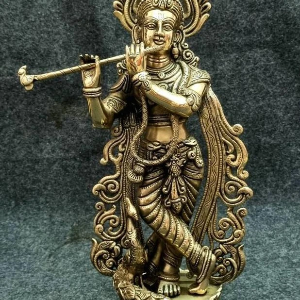

CraftVatika Lord Krishna Idol Brass Decorative Showpiece Krishna Playing Flute Statue for Home Office Living Room Decor Gifts fo
