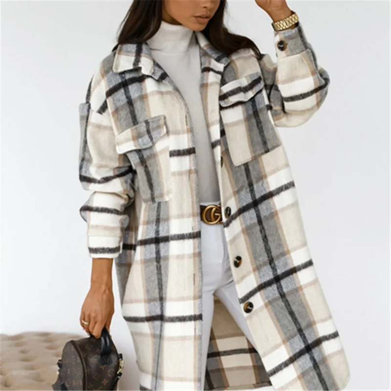 2022 Spring Autumn Checked Women Jacket Down Overcoat Plaid Long Coat Oversize Blends Retro Female Streetwear Button Cardigan
2022 Spring Autumn Checked Women Jacket Down Overcoat Plaid Long Coat Oversize Blends Retro Female Streetwear Button Cardigan
