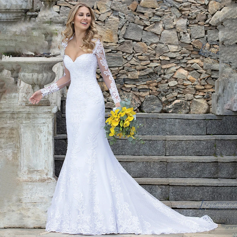 POEO Mermaid Wedding Dress Sweetheart Full Sleeve Backless Lace Appliques Bride Gown Floor-Length Vestido De Novia For Women
POEO Mermaid Wedding Dress Sweetheart Full Sleeve Backless Lace Appliques Bride Gown Floor-Length Vestido De Novia For Women