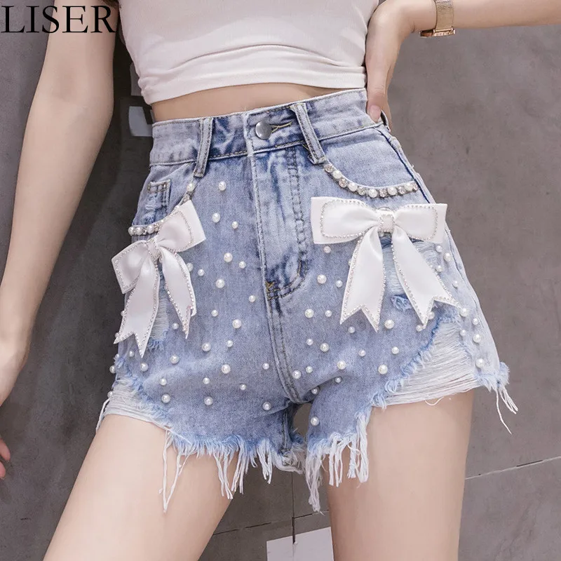 2022 Summer New Women'S Denim Shorts Fashion Beaded Bow Ripped Shorts High Waist Slim Wide Leg Shorts Sexy All-Match Blue LL1125
2022 Summer New Women'S Denim Shorts Fashion Beaded Bow Ripped Shorts High Waist Slim Wide Leg Shorts Sexy All-Match Blue LL1125