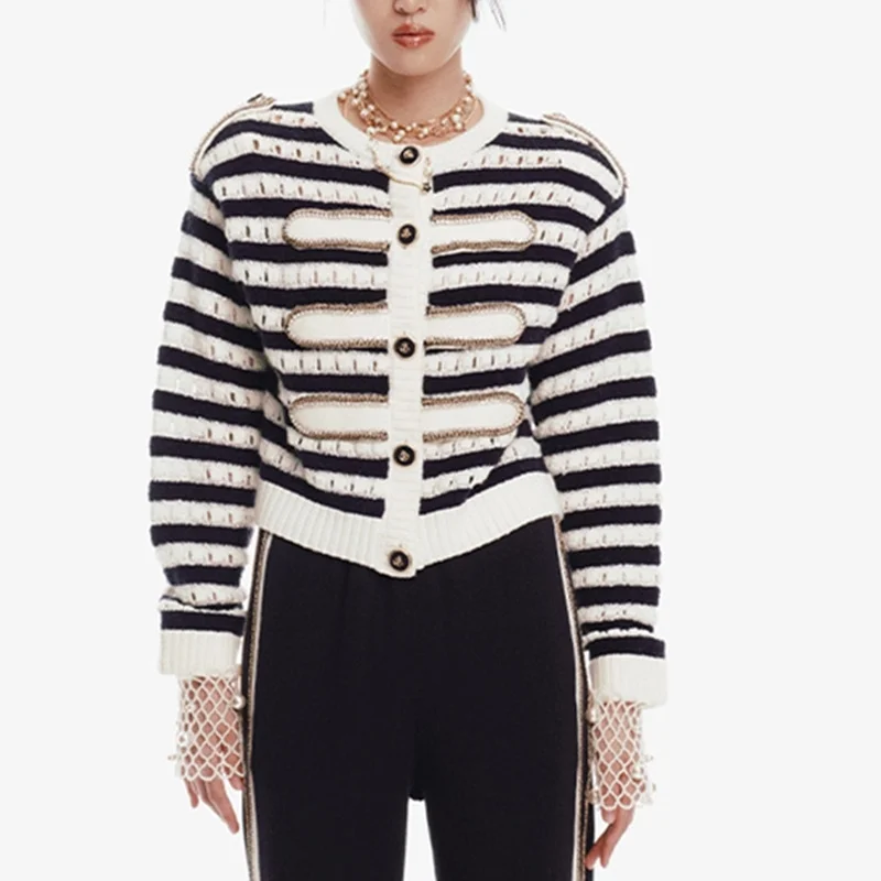 Runway Crop Top Cardigan Sweater Women Striped Long Sleeves Buttons sweter damski 2022 Fashion Casual Knit Jersey Jacket
Runway Crop Top Cardigan Sweater Women Striped Long Sleeves Buttons sweter damski 2022 Fashion Casual Knit Jersey Jacket
