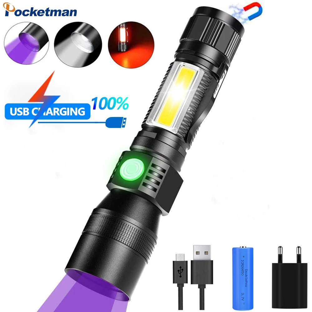 Portable 3 in 1 UV Flashlight USB Rechargeable Waterproof 7 Modes LED/COB Torch Outdoor Tactical Zoomable Pocket Clip Light
Portable 3 in 1 UV Flashlight USB Rechargeable Waterproof 7 Modes LED/COB Torch Outdoor Tactical Zoomable Pocket Clip Light