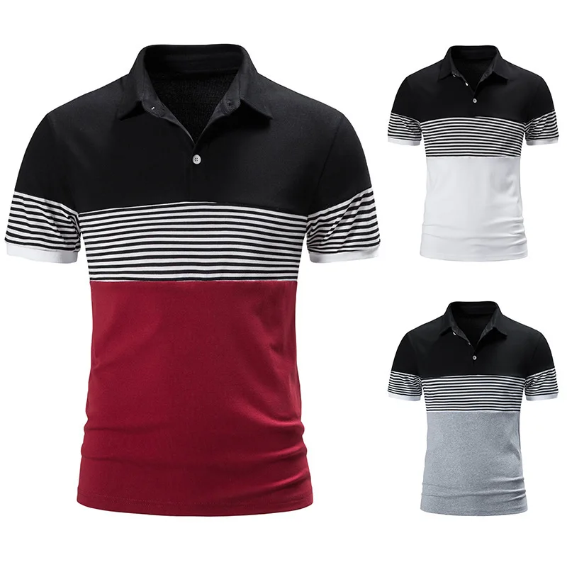 2022 summer new men's casual short-sleeved T-shirt fashion men's striped color matching lapel POLO shirt trend
2022 summer new men's casual short-sleeved T-shirt fashion men's striped color matching lapel POLO shirt trend