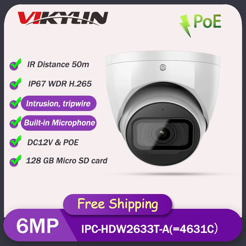Dahua CCTV Camera 6MP PoE OEM IPC-HDW2633T-A Built-In Mic SD Card Slot IP67 Video Surveillance IP Webcam Replace IPC-HDW4631C-A
Dahua CCTV Camera 6MP PoE OEM IPC-HDW2633T-A Built-In Mic SD Card Slot IP67 Video Surveillance IP Webcam Replace IPC-HDW4631C-A