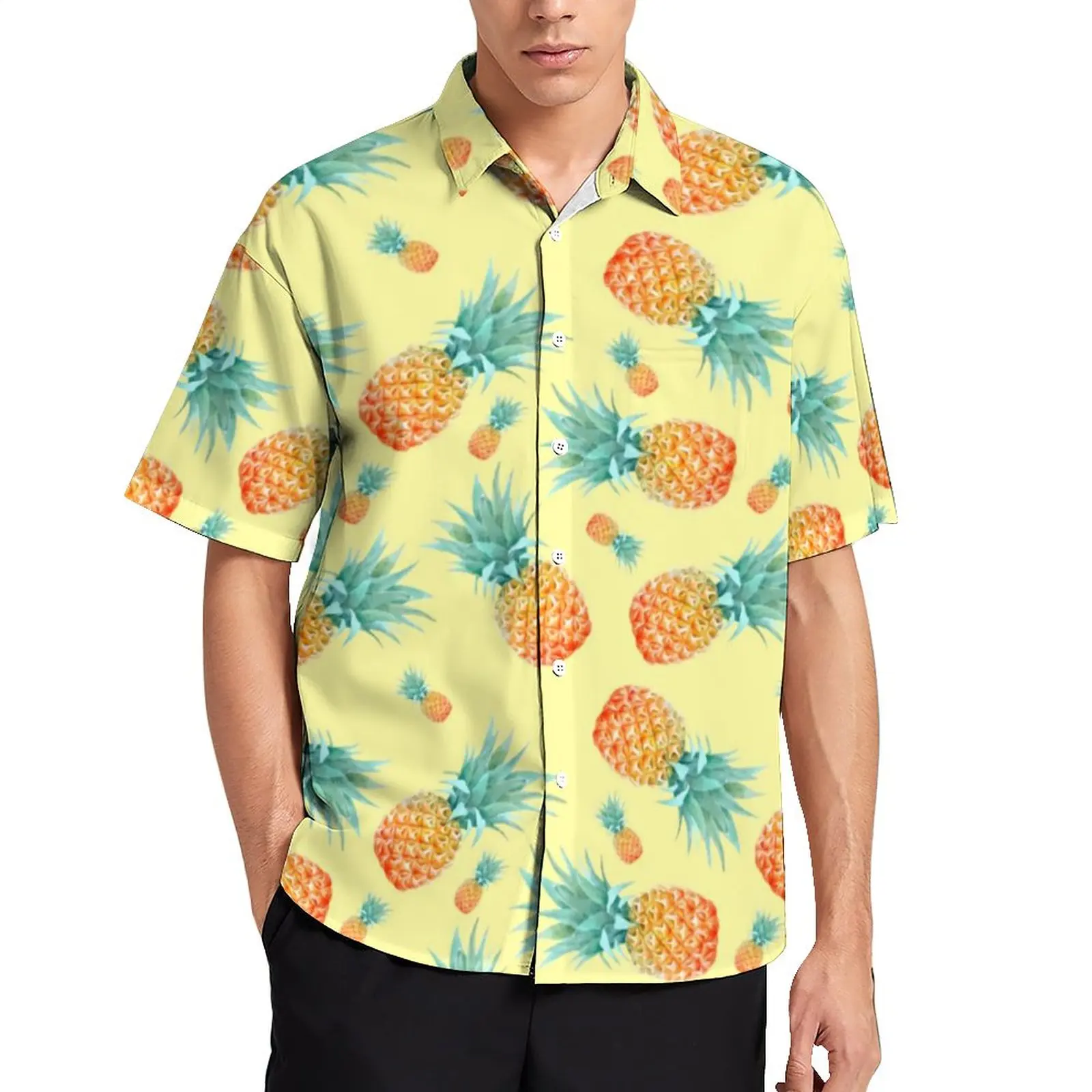 

Pineapple Pattern Blouses Man Tropical Fruit Casual Shirts Hawaiian Short-Sleeve Custom Funny Oversized Vacation Shirt Gift Idea