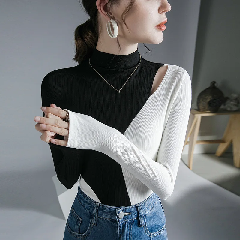 High Quality 2023 Women T-shirt Contrast Color Design Female Autumn Sexy Crop Top Clothes Casual Fashion Blouses Grace Meeting 
High Quality 2023 Women T-shirt Contrast Color Design Female Autumn Sexy Crop Top Clothes Casual Fashion Blouses Grace Meeting