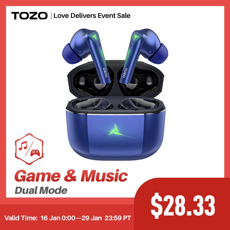Fones de ouvido Bluetooth TOZO G1, Fones de ouvido Sem Fio Verdadeiros para jogo com 45ms Ultra Baixa Latência, Fones de Ouvido de Alta Sensibilidade 36h Play
Fones de ouvido Bluetooth TOZO G1, Fones de ouvido Sem Fio Verdadeiros para jogo com 45ms Ultra Baixa Latência, Fones de Ouvido de Alta Sensibilidade 36h Play