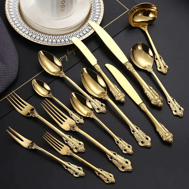 

13pcs Luxury European Engrarving 304 Stainless Steel Tableware Set Spoon Fork Knife Teaspoon Western Food Steak Dinnerware Sets