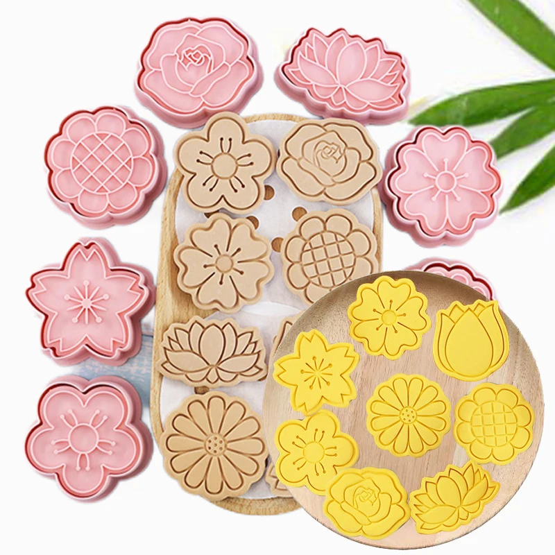 

Cookie Embosser Mold 8Pcs Flower Cookie Mold Chrysanthemum Cherry Blossom Plum Cartoon Fondant Cake Baking 3d Biscuit Stamp Tool