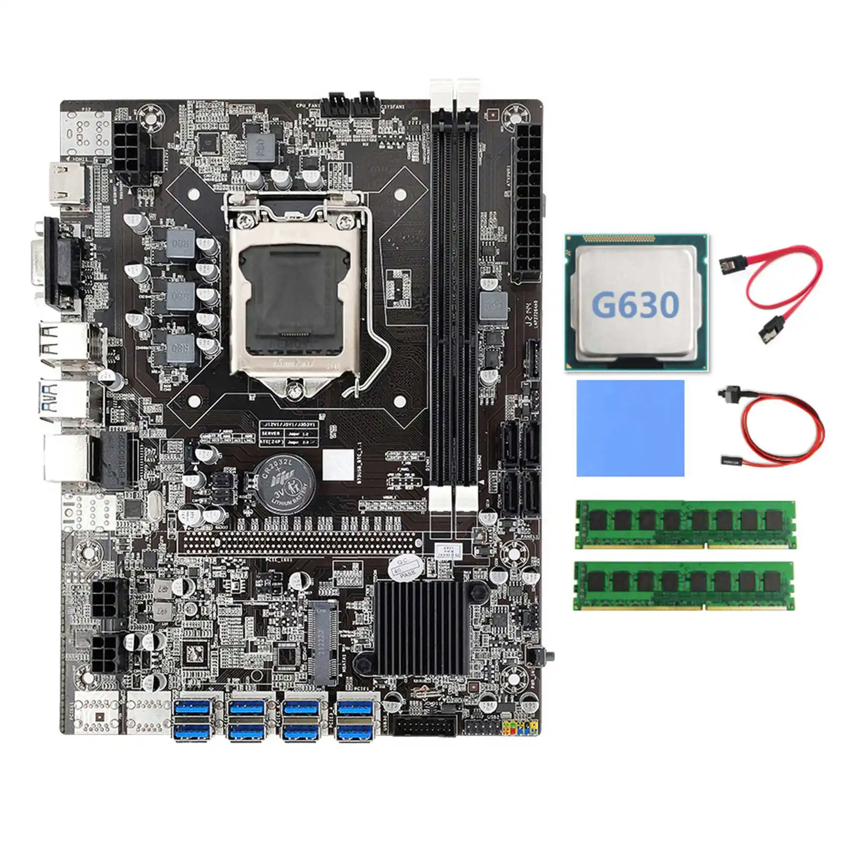 B75 BTC Miner Motherboard 8XUSB+G630 CPU+2XDDR3 4G 1600Mhz RAM+SATA Cable+Switch Cable+Thermal Pad B75 USB Motherboard
B75 BTC Miner Motherboard 8XUSB+G630 CPU+2XDDR3 4G 1600Mhz RAM+SATA Cable+Switch Cable+Thermal Pad B75 USB Motherboard