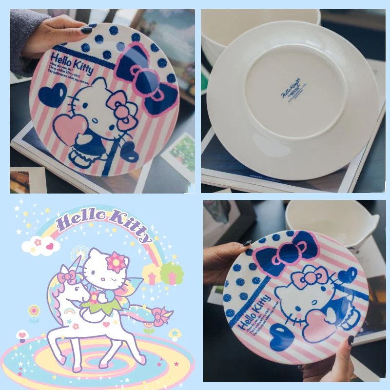 

Sanrio Kawaii Hello Kitty мультфильм керамическая посуда Милая аниме Y2K Бытовая тарелка для фруктов Кондитерская тарелка для суши тарелка для готовки