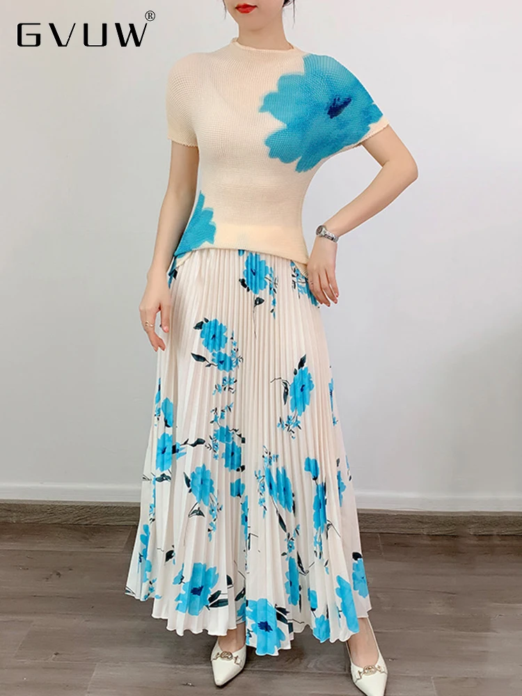 GVUW Women's Slim Fit Short Sleeve Top Pleated 2023 New Summer Print Pleated Two Piece Sets Elastic Waist Skirts Elegant 17J0211
GVUW Women's Slim Fit Short Sleeve Top Pleated 2023 New Summer Print Pleated Two Piece Sets Elastic Waist Skirts Elegant 17J0211
