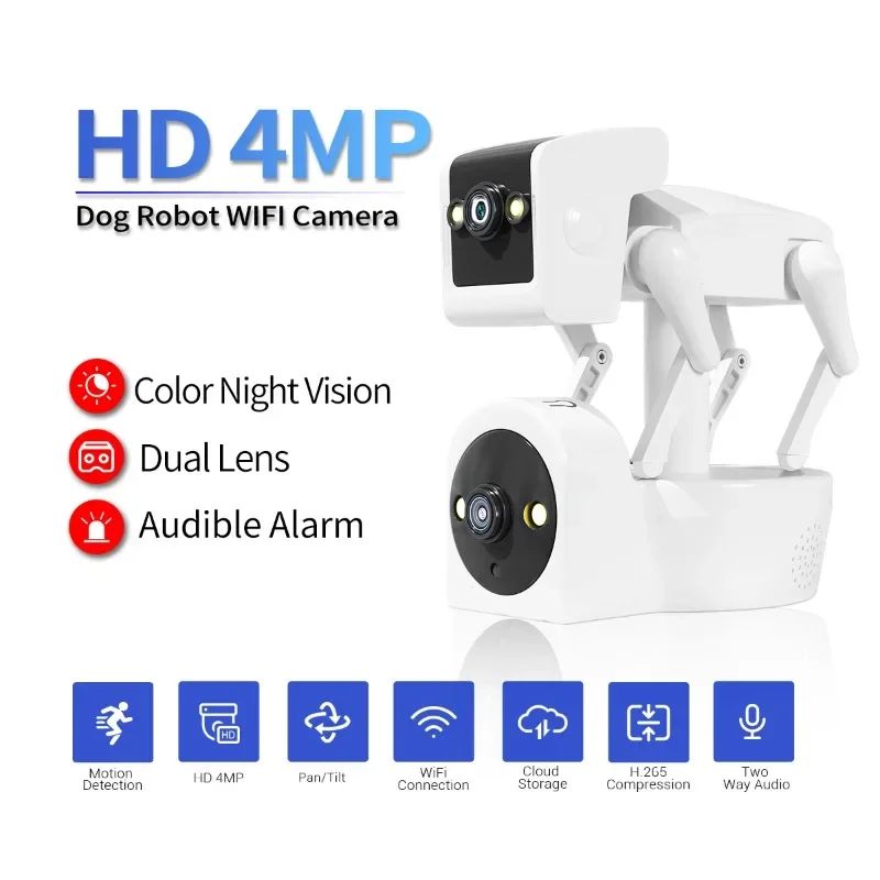 PT212 4MP dual lens one fixed one can move sound alarm cloud storage two-way audio night vision Dog Robot WiFi camera
PT212 4MP dual lens one fixed one can move sound alarm cloud storage two-way audio night vision Dog Robot WiFi camera