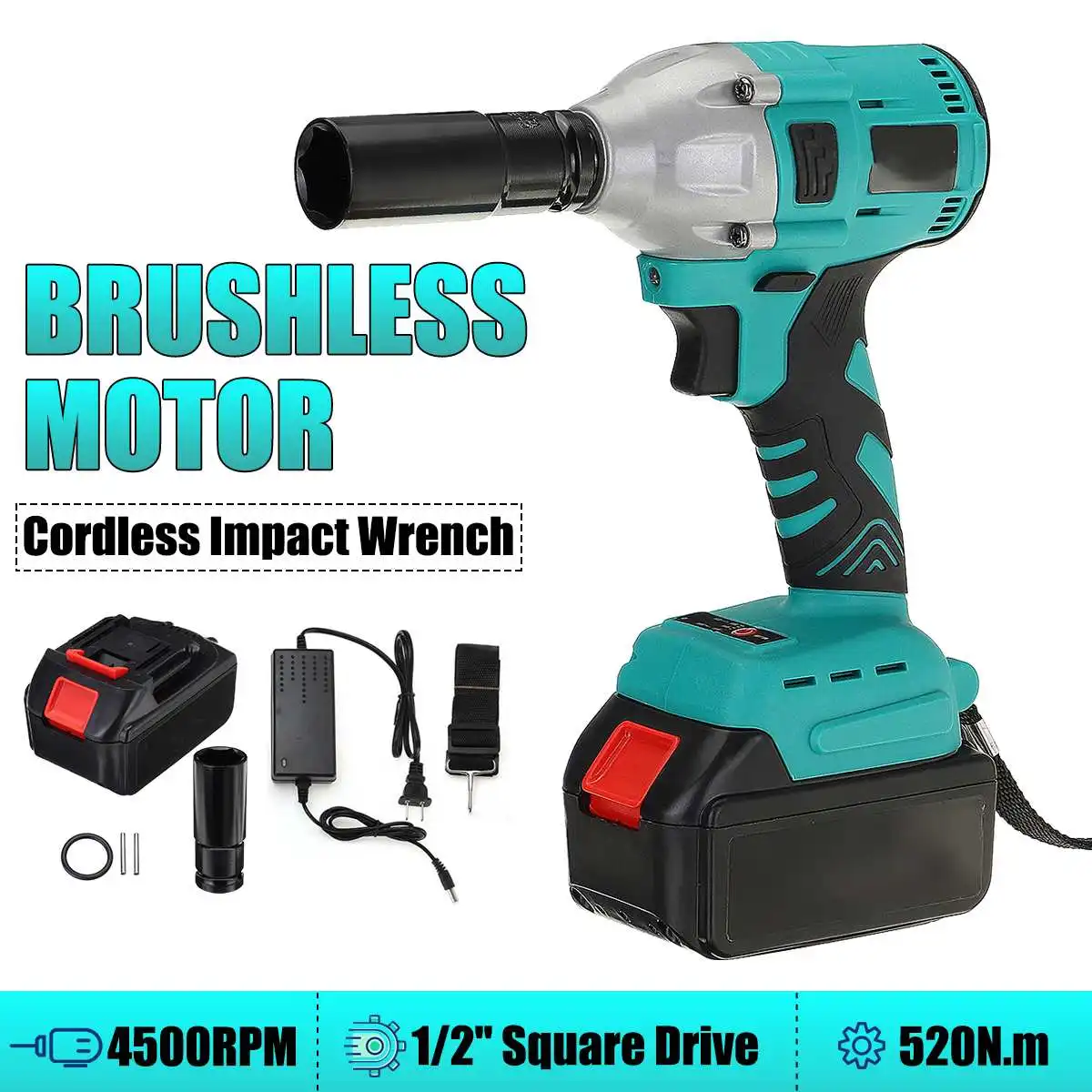 Drillpro 520Nm 4500rpm Brushless Cordless Electric Impact Wrench Rechargeable 1/2" Socket Wrench Power Tool with Lithium Battery
Drillpro 520Nm 4500rpm Brushless Cordless Electric Impact Wrench Rechargeable 1/2" Socket Wrench Power Tool with Lithium Battery