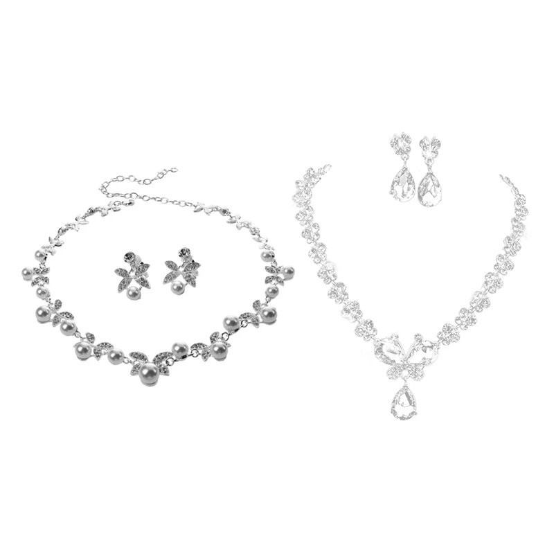 2Set Rhinestone Imitate Pearl Necklace Earring Set with Necklace and Earrings Rhinestone Butterflies Decorative
2Set Rhinestone Imitate Pearl Necklace Earring Set with Necklace and Earrings Rhinestone Butterflies Decorative