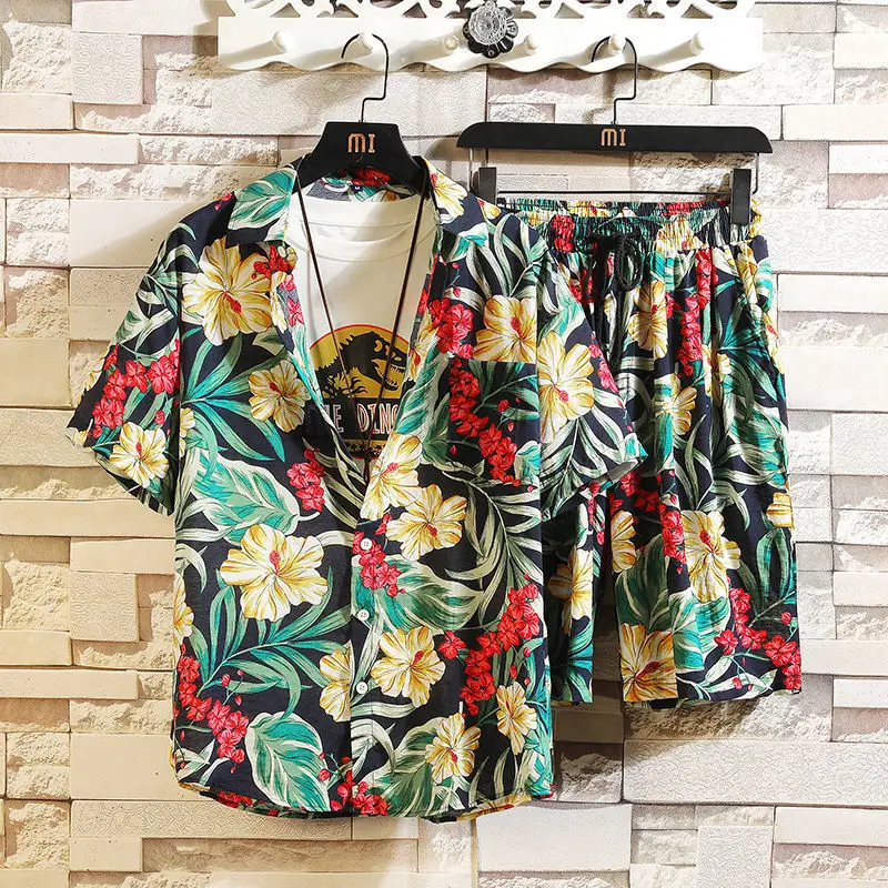Summer suit men's quick drying short sleeved flowered shirt Hawaii beach couple matching two-piece suit shorts set
Summer suit men's quick drying short sleeved flowered shirt Hawaii beach couple matching two-piece suit shorts set