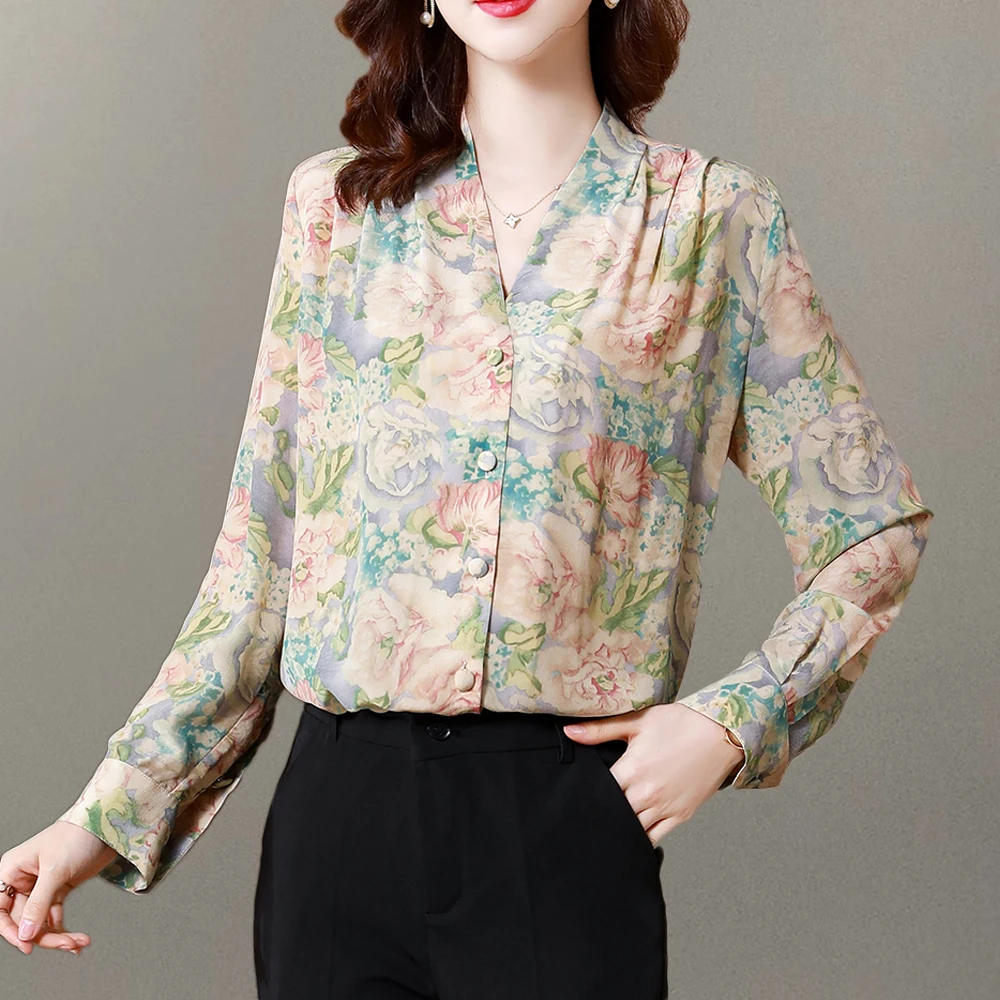 Long Sleeve V-Neck Loose Women Blouses Fashion Floral Print Vintage Straight Silk Shirts Lady Office Casual Tops Female Clothing
Long Sleeve V-Neck Loose Women Blouses Fashion Floral Print Vintage Straight Silk Shirts Lady Office Casual Tops Female Clothing
