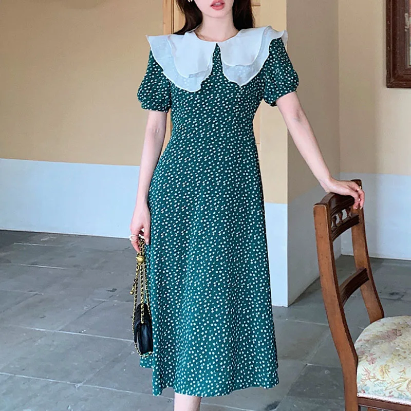 Summer Dresses Women 2022 New French Style Chiffon Lace Up Short Sleeve Green Femme Elegantes Wave Point Vintage Ruffled 2929
Summer Dresses Women 2022 New French Style Chiffon Lace Up Short Sleeve Green Femme Elegantes Wave Point Vintage Ruffled 2929