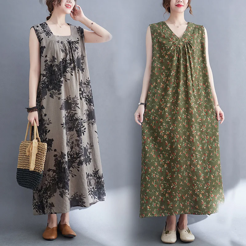 summer new cotton and linen vest long skirt women's wide front and back two wears cover the belly and show thin sleeveless dress
summer new cotton and linen vest long skirt women's wide front and back two wears cover the belly and show thin sleeveless dress