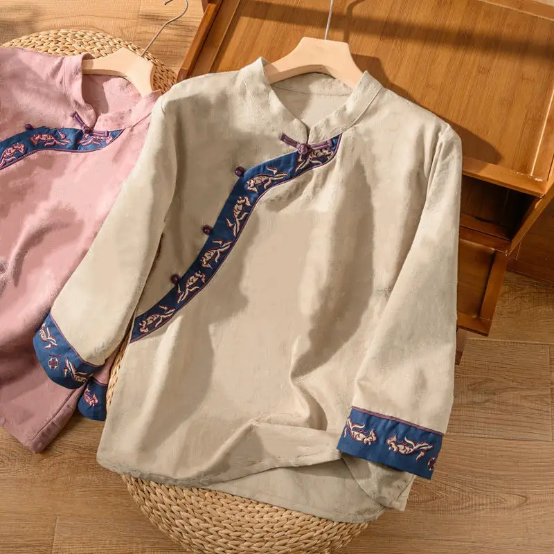 Hanfu Seven Cent Sleeve Embroidery Cotton Linen Chinese Style Dress Literary Retro Inclined Button Thin Linen Tea Dress Loose
Hanfu Seven Cent Sleeve Embroidery Cotton Linen Chinese Style Dress Literary Retro Inclined Button Thin Linen Tea Dress Loose