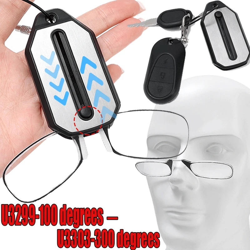 

Очки для чтения с клипсой для носа складные ультралегкие очки с брелоком для мужчин и женщин Портативные пресбиопические мини-очки от + 1,0 до + 3,0