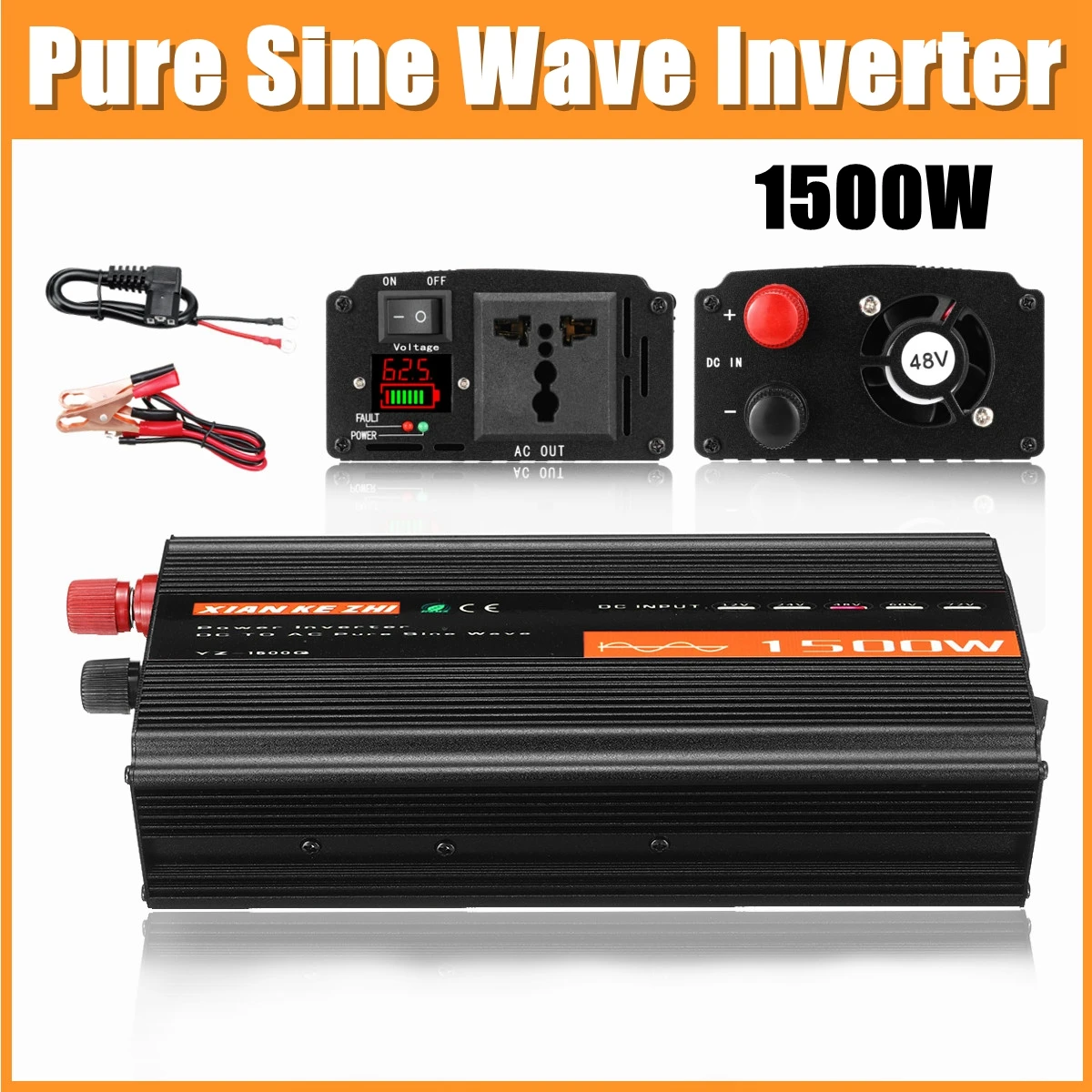 Pure Sine Wave Inverter 1500W DC 12/24/48V To AC 220V Car Inverter Power Converter Transformer Solar Inverter With LED Display 
Pure Sine Wave Inverter 1500W DC 12/24/48V To AC 220V Car Inverter Power Converter Transformer Solar Inverter With LED Display