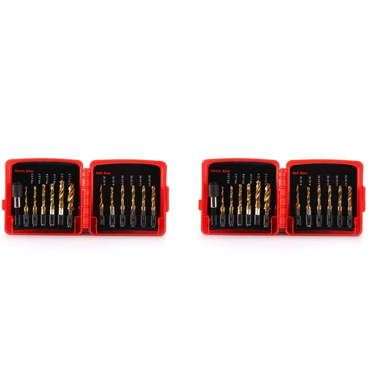 Titanium Combination Drill Tap Bit Set 26PCS SAE And Metric Tap Bits Kit For Screw Thread Drilling Tapping Deburring
Titanium Combination Drill Tap Bit Set 26PCS SAE And Metric Tap Bits Kit For Screw Thread Drilling Tapping Deburring