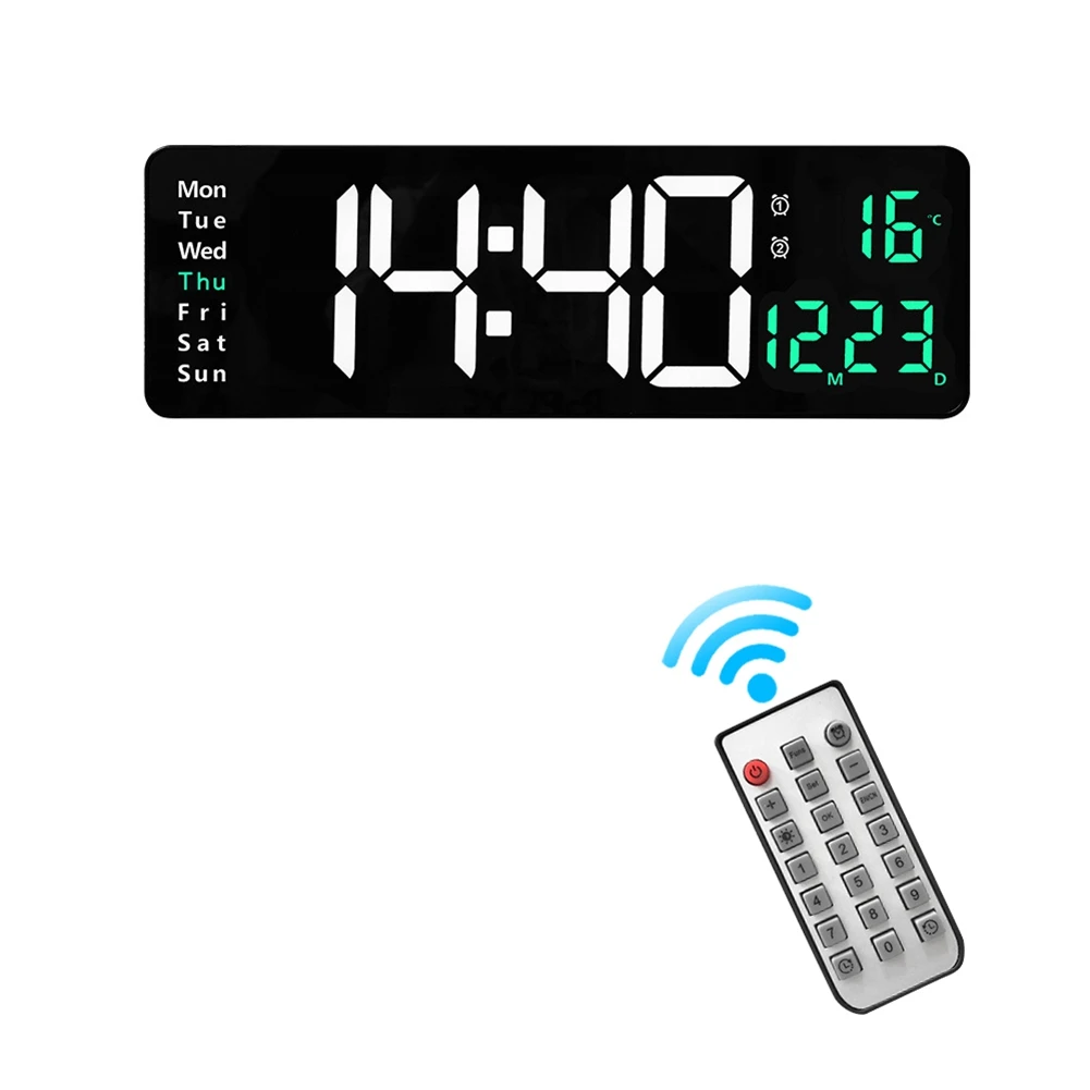 Wall-Mounted Digital Wall Clock Remote Control Temp Date Week Display Power Off Memory Table Clock Dual Alarms Clocks B
Wall-Mounted Digital Wall Clock Remote Control Temp Date Week Display Power Off Memory Table Clock Dual Alarms Clocks B