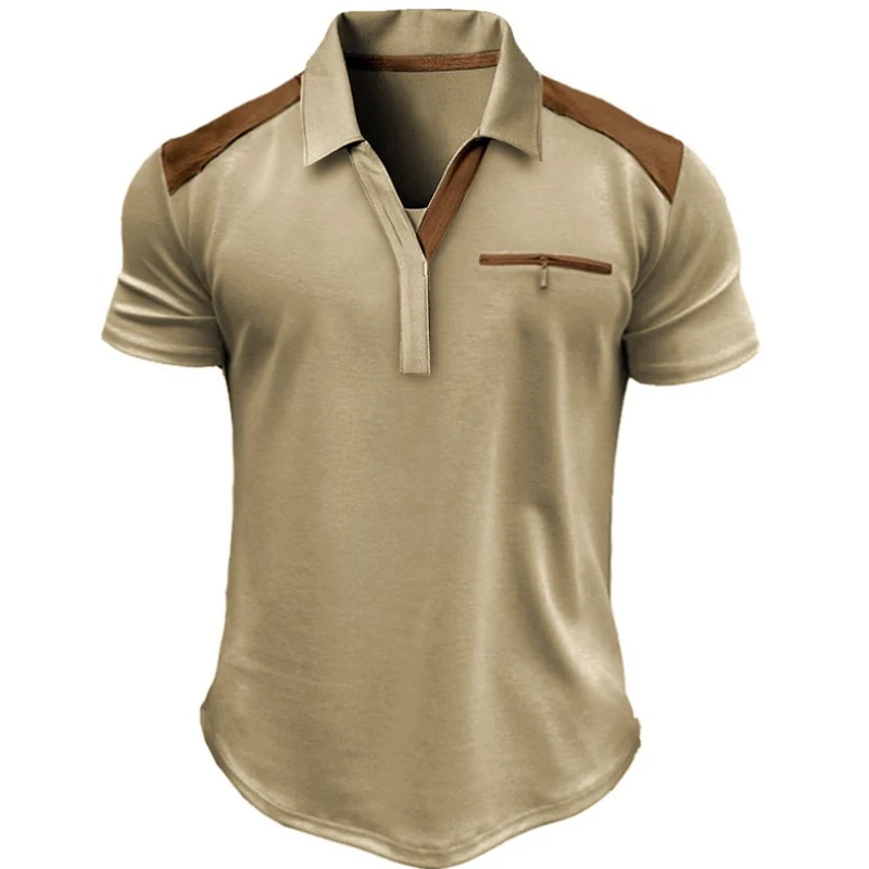 Рубашка-поло мужская с коротким рукавом, Повседневная Свободная блуза с отложным воротником, топ в стиле пэчворк, модная уличная одежда, весна-лето 2023 
Рубашка-поло мужская с коротким рукавом, Повседневная Свободная блуза с отложным воротником, топ в стиле пэчворк, модная уличная одежда, весна-лето 2023