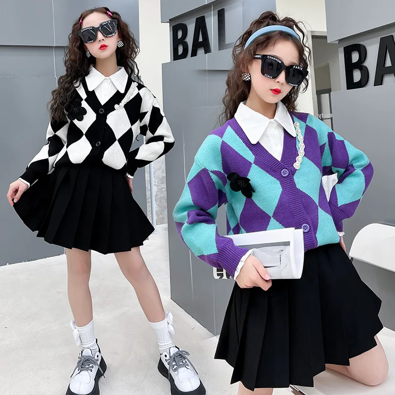 New Arrival Knit Sweater for Kids Girls Korean Fashion Teenage Knitted Cardigans Coat Rhombus Autumn Winter V-neck Tops Clothes
New Arrival Knit Sweater for Kids Girls Korean Fashion Teenage Knitted Cardigans Coat Rhombus Autumn Winter V-neck Tops Clothes