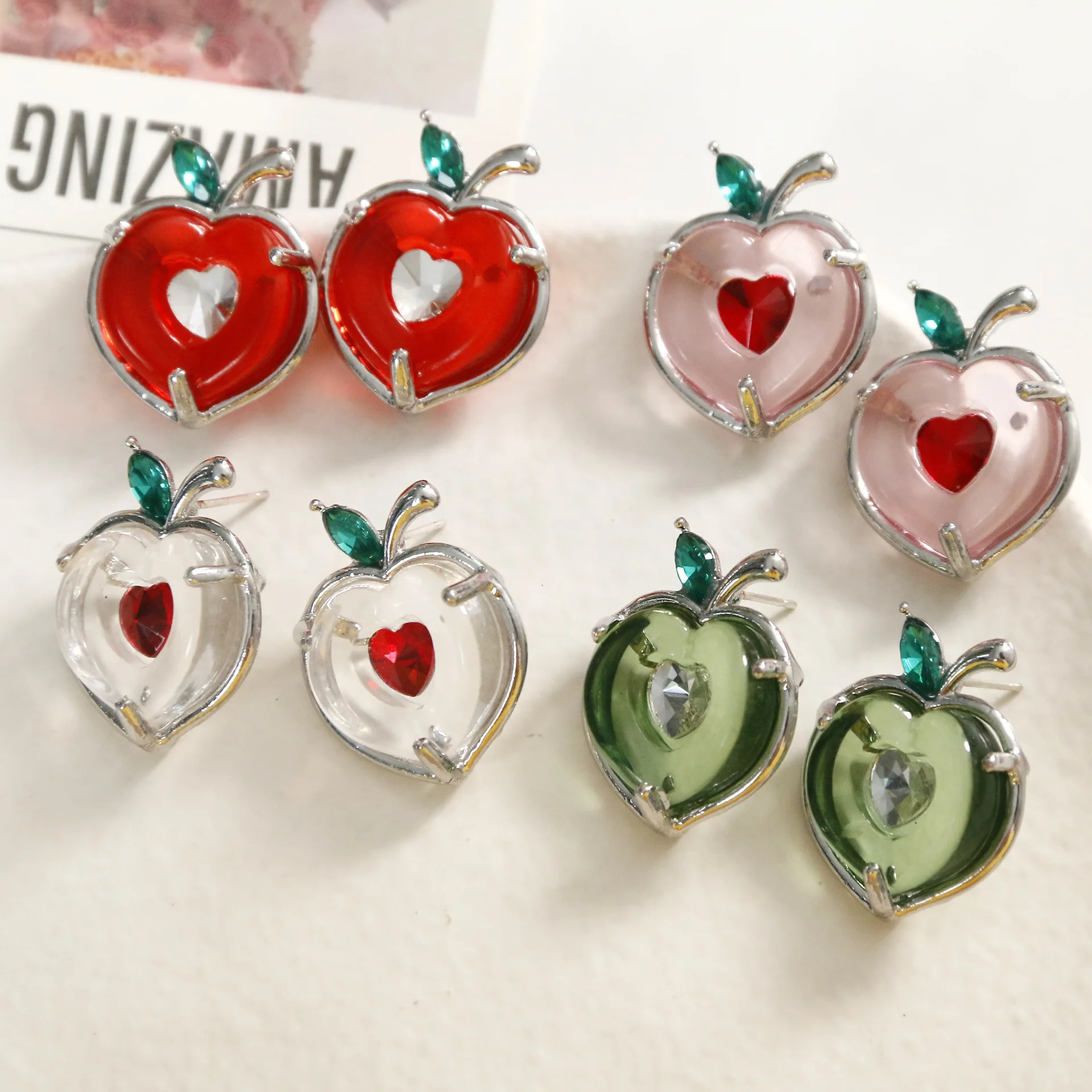 2pcs gentle wind color love rhinestone simulation Apple Earrings diy alloy accessories sweet earrings female material wholesale 
2pcs gentle wind color love rhinestone simulation Apple Earrings diy alloy accessories sweet earrings female material wholesale