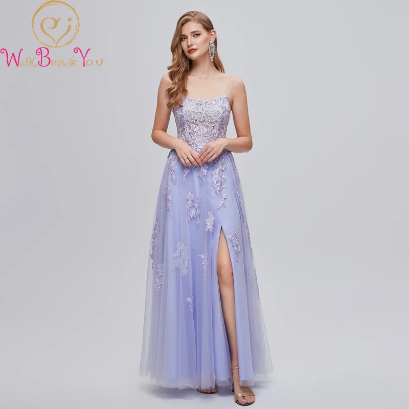Lavender Prom Dress 2022 Long Applique Tulle Backless Floor Length Illusion Spaghetti Strap Evening Gown Slit Women Formal Party
Lavender Prom Dress 2022 Long Applique Tulle Backless Floor Length Illusion Spaghetti Strap Evening Gown Slit Women Formal Party
