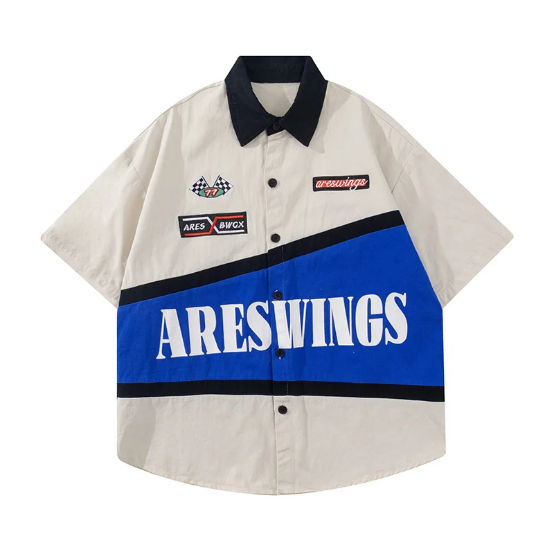 2023 Big Letter Color Match Streetwear Casual Summer Shirts Male and Female Lapel Oversized Hawaii Top Short Sleeve Cotton Shirt
2023 Big Letter Color Match Streetwear Casual Summer Shirts Male and Female Lapel Oversized Hawaii Top Short Sleeve Cotton Shirt