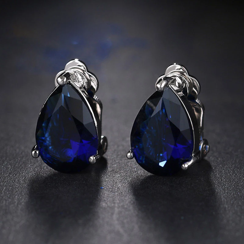 Women Crystal Elegant Blue Stone Earrings Classic Teardrop Cubic Zirconia Clip on Earrings Non Pierced for Wedding Party Gift
Women Crystal Elegant Blue Stone Earrings Classic Teardrop Cubic Zirconia Clip on Earrings Non Pierced for Wedding Party Gift