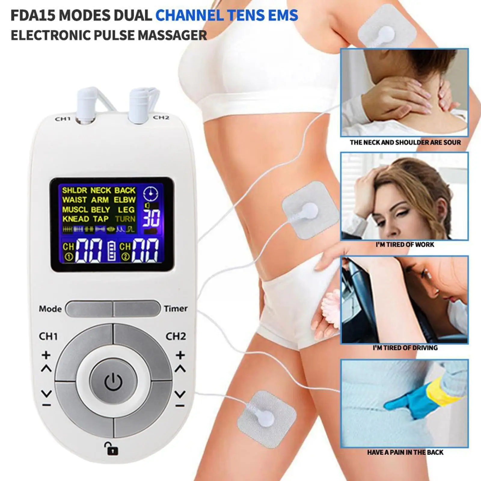 Multi-mode EMS Tens Acupuncture Body Care Massager Pain Electrode Stimulator Relief Digital Device Pulse Muscle Pads Therap D2E9
Multi-mode EMS Tens Acupuncture Body Care Massager Pain Electrode Stimulator Relief Digital Device Pulse Muscle Pads Therap D2E9