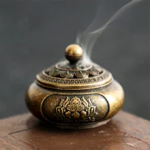 Antique Brass Pocket Lotus Jiuding Incense Burner Hollow Incense Mini Ornaments Chinese Ancient Tea Desk Decor