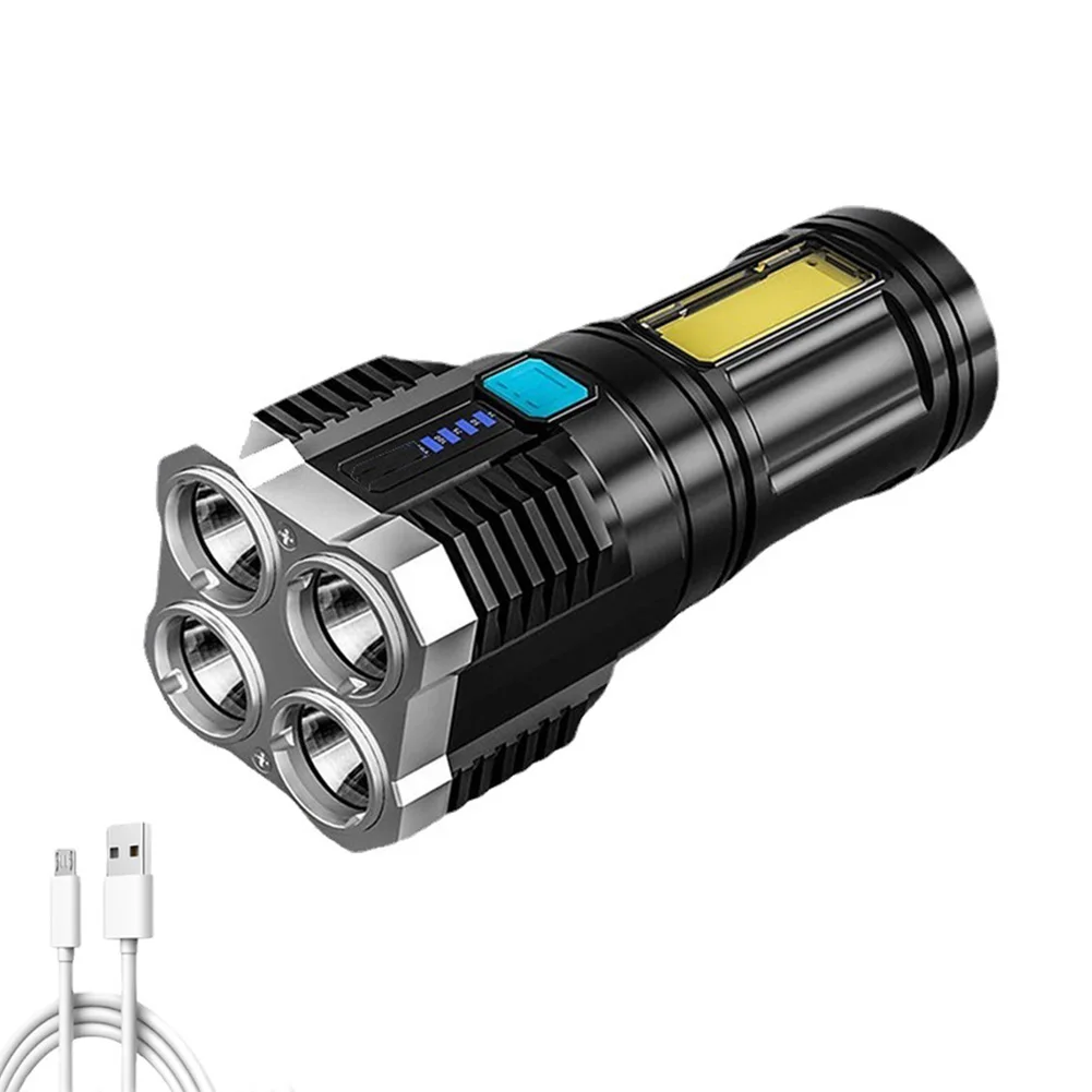

Светодиодный Мощный фонарик, USB Перезаряжаемый водонепроницаемый взрывобезопасный четырехъядерный фонарик, яркий цветопередаточный фона...