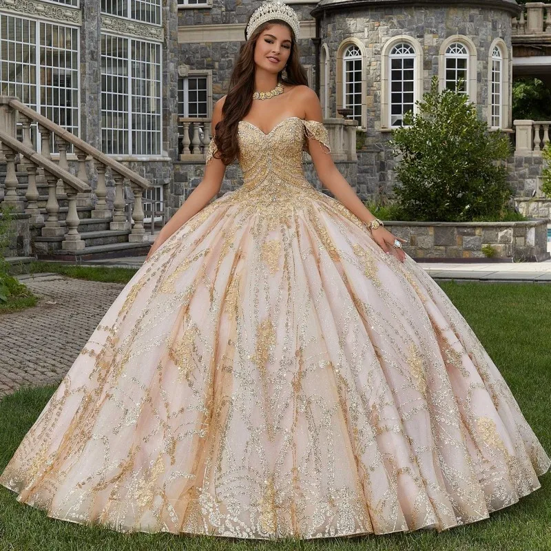 Champagne Sparkly Crystal Appliques Quinceanera Dresses Ball Gown Sleeveless Beading Ruffles Corset For Sweet 15 Girls
Champagne Sparkly Crystal Appliques Quinceanera Dresses Ball Gown Sleeveless Beading Ruffles Corset For Sweet 15 Girls