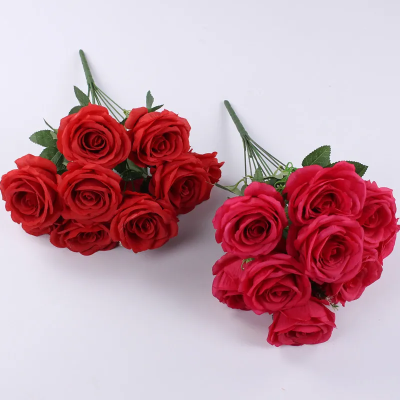 

Розово-красный искусственный цветок, свадебный букет, декоративные розы, шелковые искусственные пенокосилки, украшение для стола на свадьбу, домашний декор